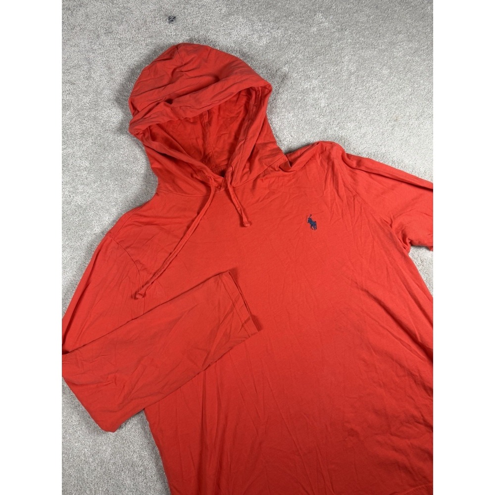 Polo Ralph Lauren Mens L Red L/S Hooded‎ T-Shirt Jersey Cotton Lightweight Pony